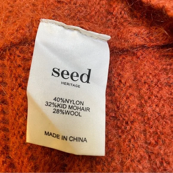 Seed Heritage Mohair Wool Blend Textured Rib Sweater in Burnt Orange Small - Picture 7 of 8